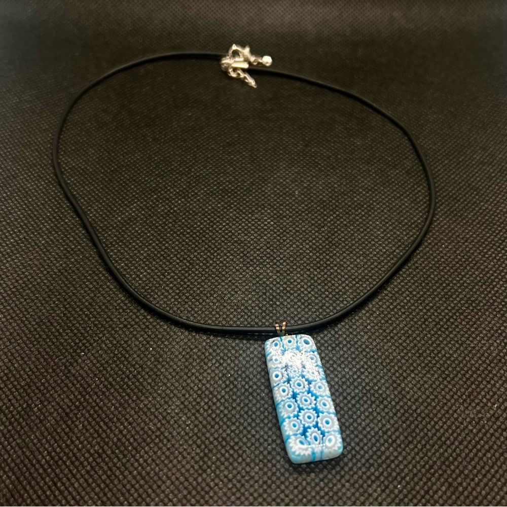 Authentic Blue Milliefiori  Murano Glass Pendant Necklace Leather‎ Like Chain